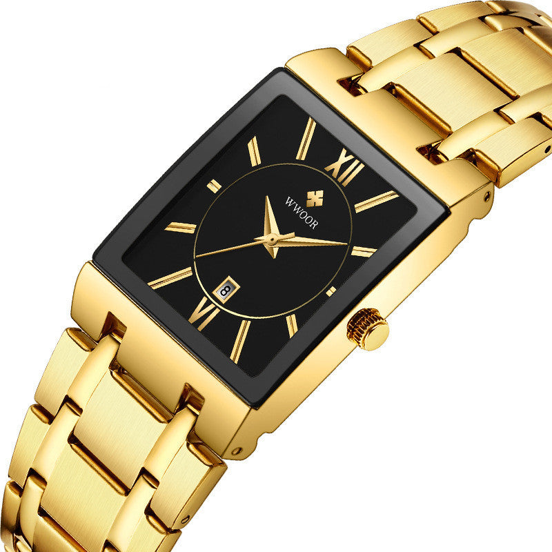 Reloj de pulsera cuadrado de acero con correa de cuarzo resistente al agua