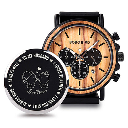 BOBO BIRD Relojes de madera para hombre, reloj masculino de primera marca de lujo, elegante reloj cronógrafo militar, un gran regalo para hombres OEM