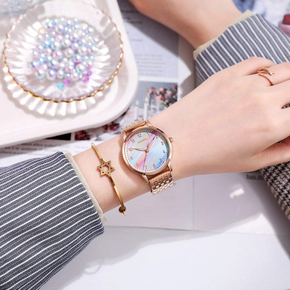 New Style Casual Watch Female Rainbow Color Japanese Movement Temperament Ladies Watch Student Watch Custom