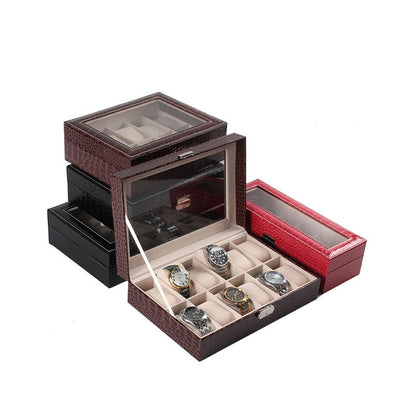 Watch Storage Box Window Leather Jewelry Box High-End Watch Packaging And Finishing Box