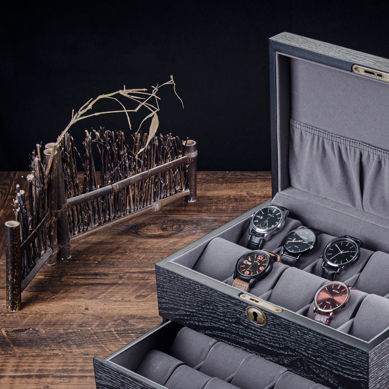 Fraxinus Mandshurica Wooden Watch Box Storage Box Black Watch Mechanical Lock  Storage Box