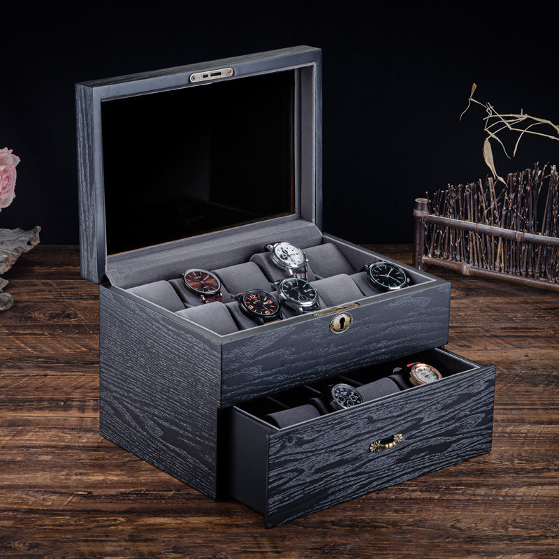 Fraxinus Mandshurica Wooden Watch Box Storage Box Black Watch Mechanical Lock  Storage Box