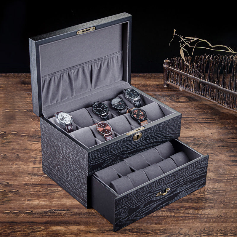 Fraxinus Mandshurica Wooden Watch Box Storage Box Black Watch Mechanical Lock  Storage Box