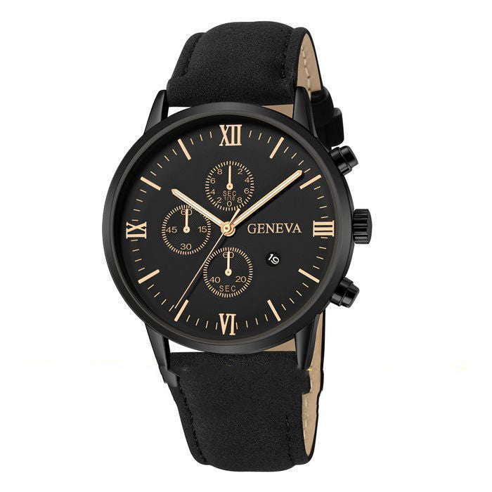 Men'S Casual Simple Scale Business Calendar Belt Watch Men'S Quartz Watch