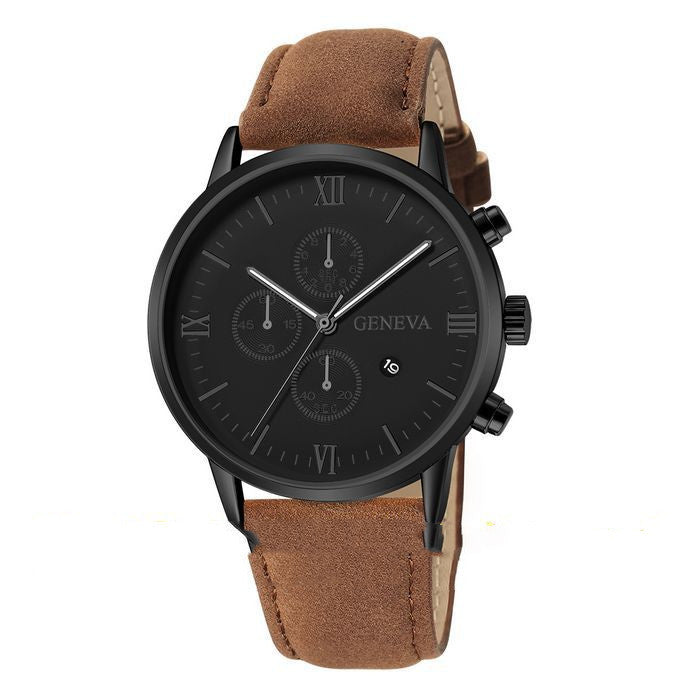 Men'S Casual Simple Scale Business Calendar Belt Watch Men'S Quartz Watch