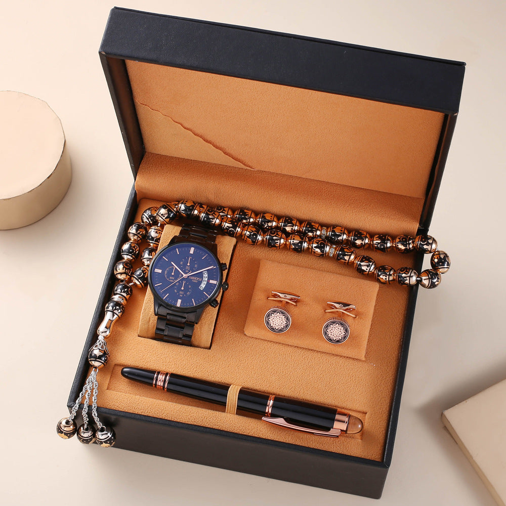 WatchGift Set Rosary, Waterproof Watch, Cufflinks, Pen, High-end Gift Box