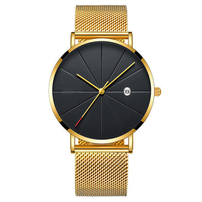 Reloj de pulsera de cuarzo con calendario fino para hombre, reloj de pulsera de malla de acero inoxidable para hombre