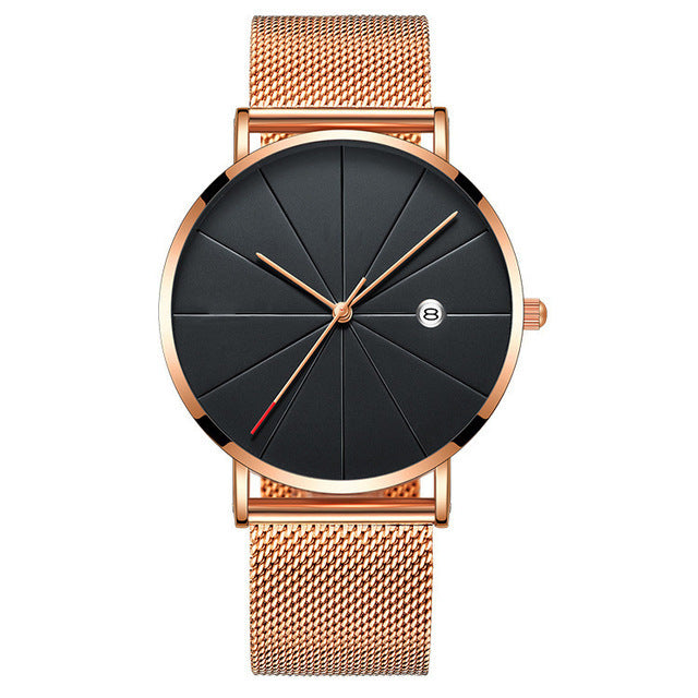 Reloj de pulsera de cuarzo con calendario fino para hombre, reloj de pulsera de malla de acero inoxidable para hombre