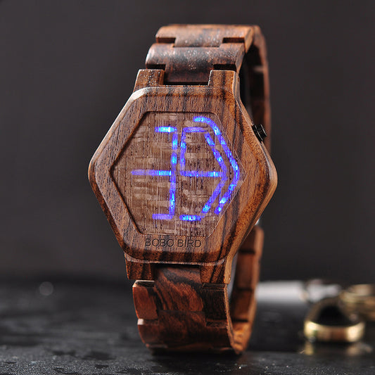 Reloj de madera con pantalla LED para hombre, relojes de pulsera de madera con visión nocturna