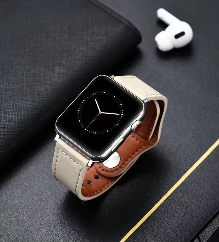 Apple、Apple Watch123456Se世代第1層レザーIwatchウォッチストラップと互換性あり