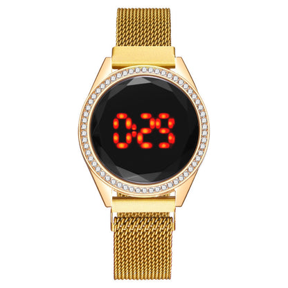 Reloj electrónico LED con diamantes incrustados para mujer, reloj para mujer, imán perezoso