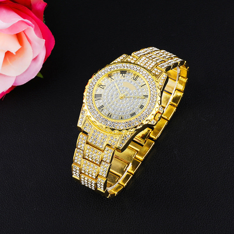 Reloj de hip-hop personalizado con diamantes y estrellas, esfera grande de moda