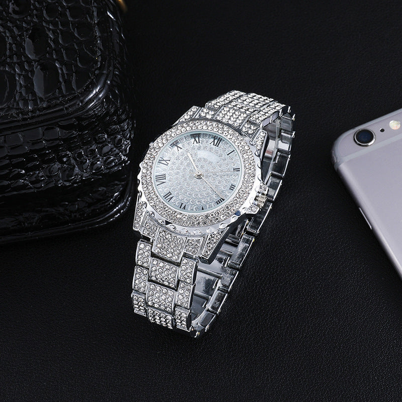 Reloj de hip-hop personalizado con diamantes y estrellas, esfera grande de moda
