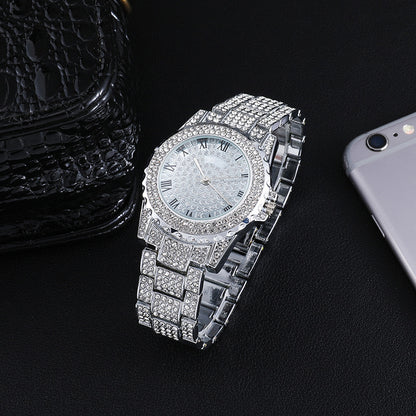 Reloj de hip-hop personalizado con diamantes y estrellas, esfera grande de moda