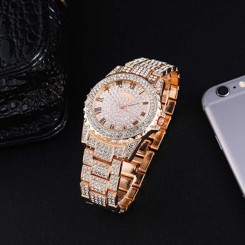 Reloj de hip-hop personalizado con diamantes y estrellas, esfera grande de moda