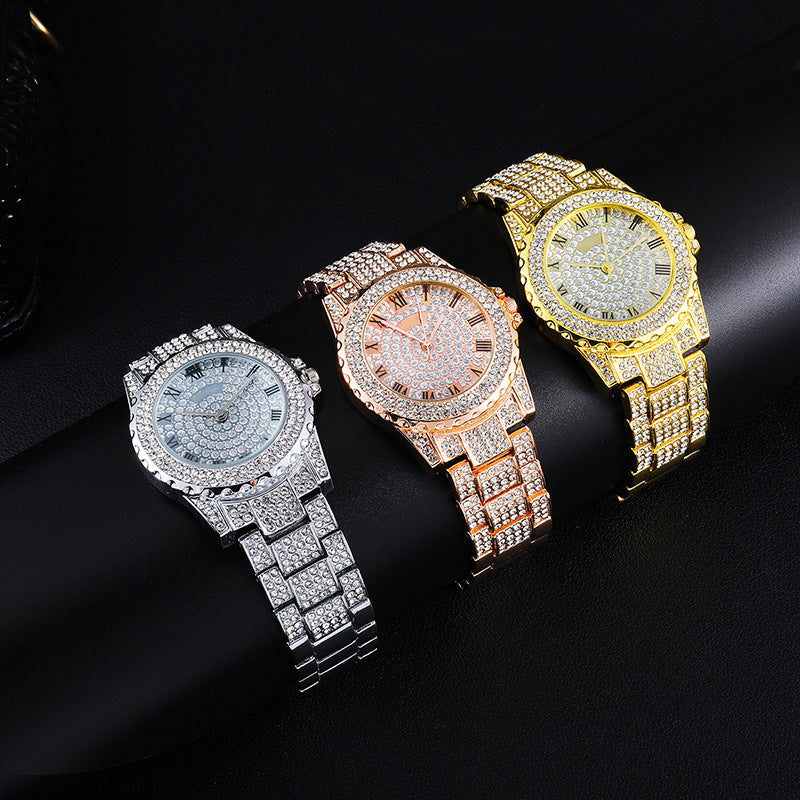 Reloj de hip-hop personalizado con diamantes y estrellas, esfera grande de moda