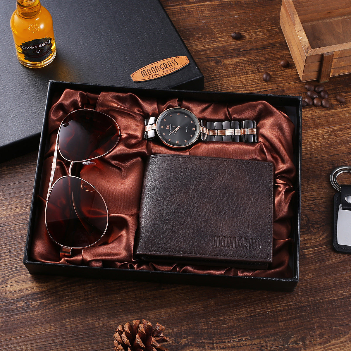 Glasses Large Dial Quartz Watch Wallet Package