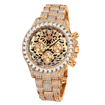 Color Diamond Fashion Full Diamond Watch Leopard Print Surface