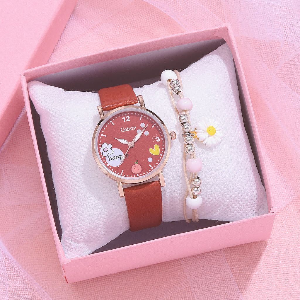 Conjunto de pulsera y reloj de PU de moda para mujer Gaiety, nuevo, regalo para estudiante y niña, venta directa de fábrica