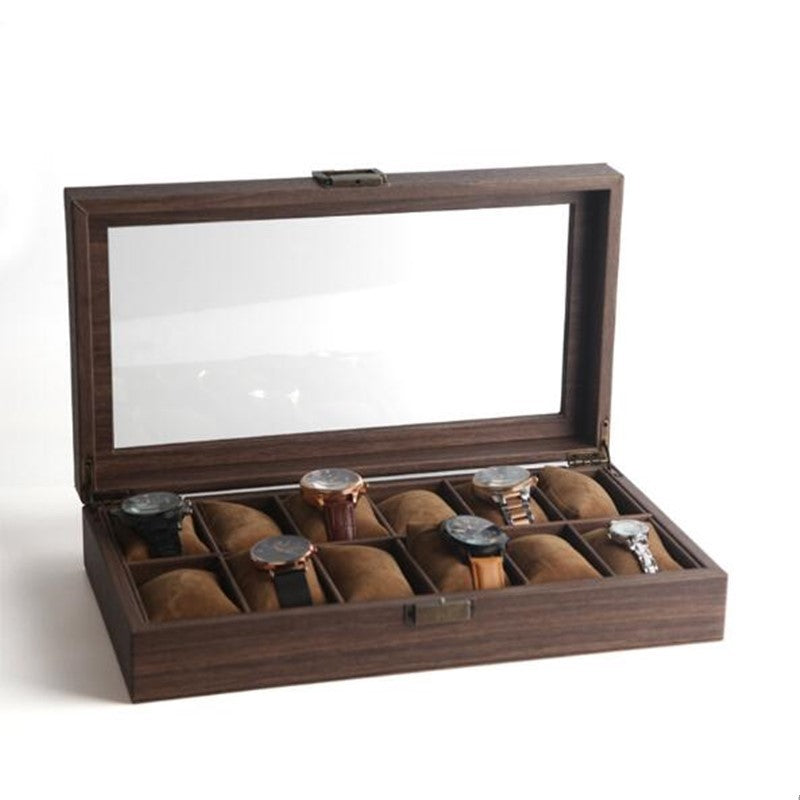 Wood Grain Leather Watch Display Box Watch Storage Box