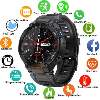 Reloj inteligente con llamadas por Bluetooth, pantalla redonda completa, resistente para deportes al aire libre