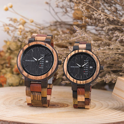 Reloj de cuarzo de madera de pareja de estudiantes retro de arte