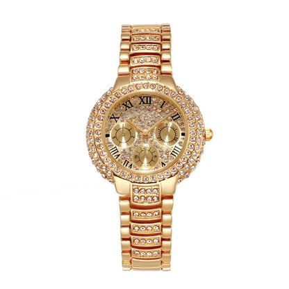 Women's three-eye full diamond watch