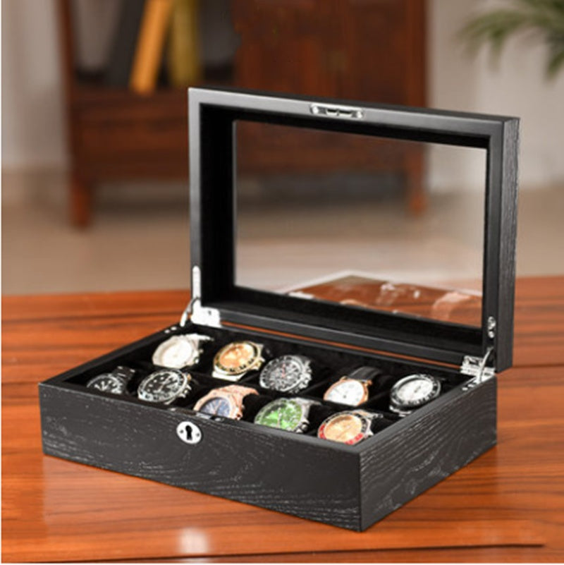 Large Capacity Wooden Lock Watch Storage Box