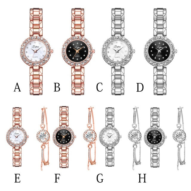 Relojes-Conjunto Brazalete Reloj Pulsera Reloj de Pulsera Cuarzo Mujer Moda Señoras Marca Lujo