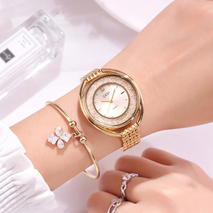 Reloj de mujer con diamantes de agua, reloj británico con correa de acero, reloj impermeable para mujer