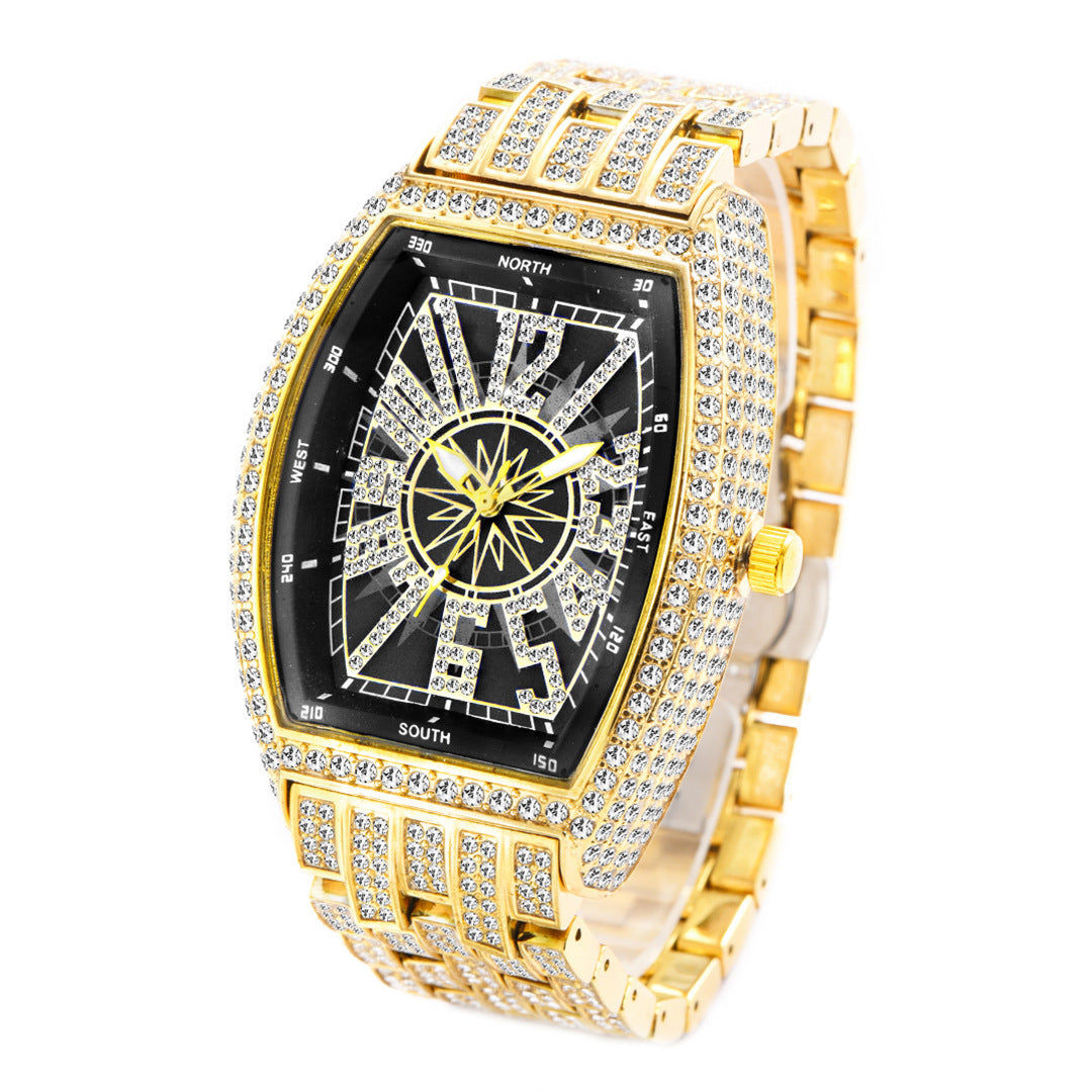 Reloj para hombre con esfera grande y diamantes en forma de cubo