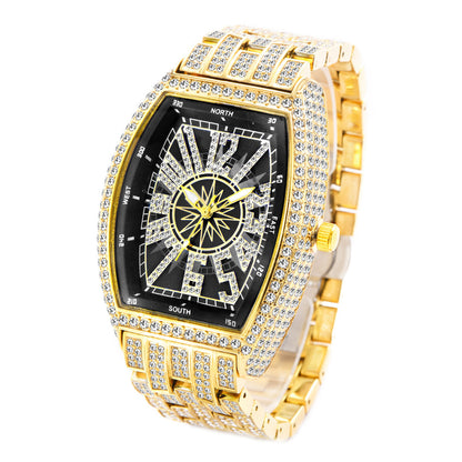 Reloj para hombre con esfera grande y diamantes en forma de cubo