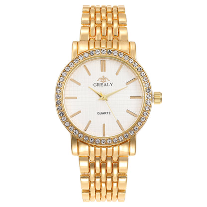 Reloj de cuarzo casual sencillo para hombre y mujer con correa de acero y diamantes
