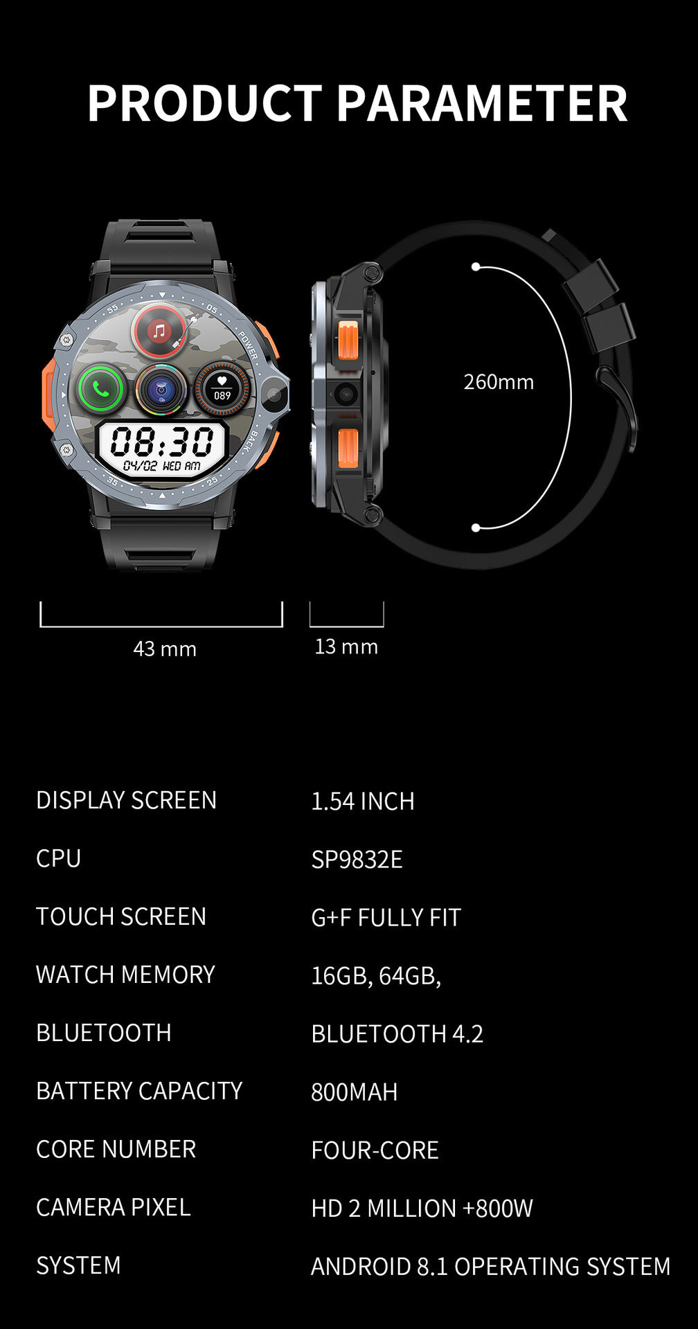 AP6 Smart Watch Dual Camera 4G Plug-in Card