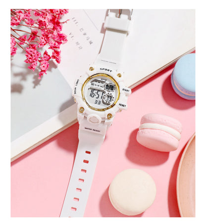 In Stock Girls Couple Led Electronic Vachette Clasp Button Casual Waterproof Watch Ladies Student Electronic