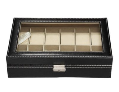 One-word lock 12-bit watch box pu leather watch packaging storage box 12-bit display box