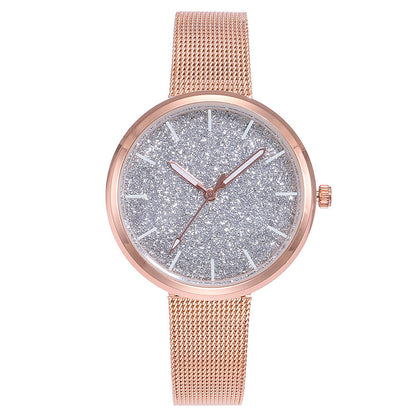 Reloj de pulsera romántico con diseño de cielo estrellado para mujer, informal, con correa de malla de acero y oro rosa, reloj con diamantes de imitación, reloj femenino 