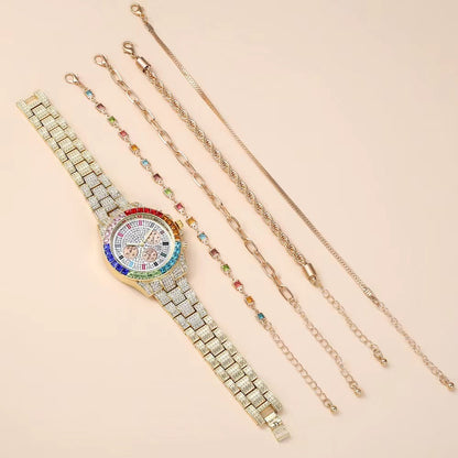 Reloj de pulsera de acero con calendario único y diamantes para mujer