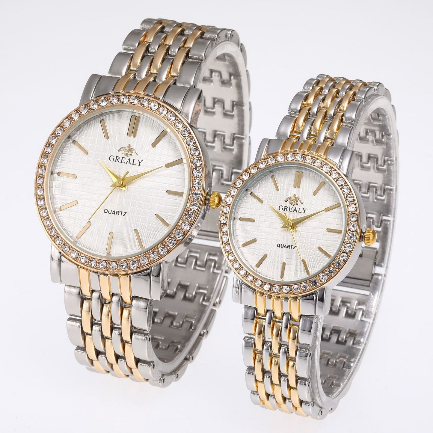 Reloj de cuarzo casual sencillo para hombre y mujer con correa de acero y diamantes