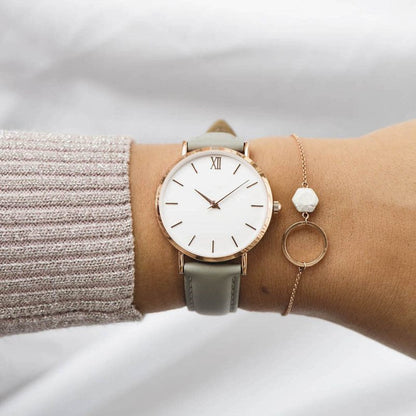 Relojes de moda para mujer, relojes de cuarzo de cuero para damas