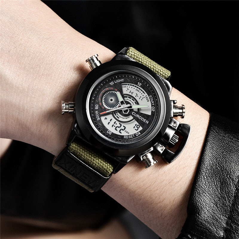 Reloj electrónico de doble pantalla con correa de nailon