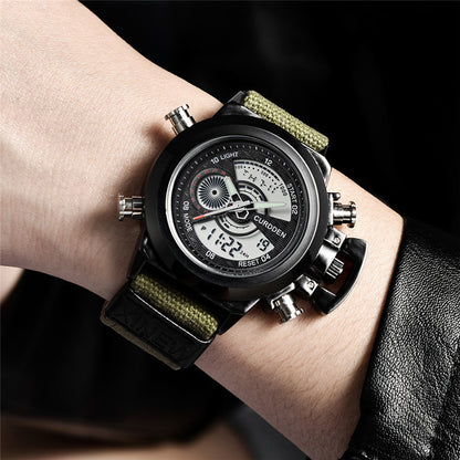 Reloj electrónico de doble pantalla con correa de nailon