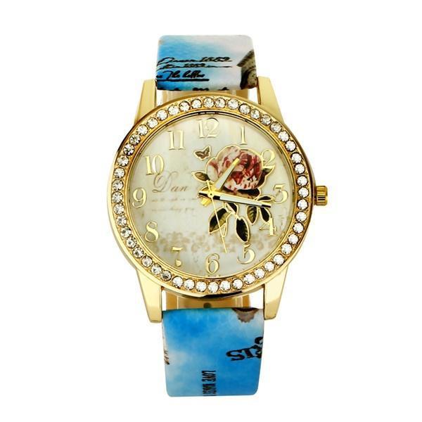 Reloj de cuarzo para mujer con estampado de flores de estilo chino