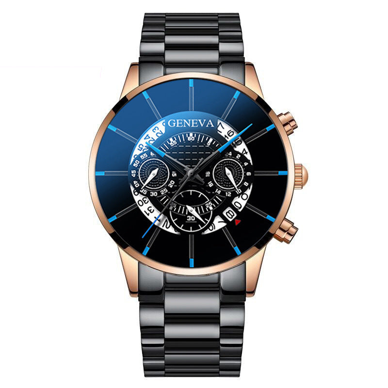 Men's Quartz Watch With Non-Mechanical Alloy Steel Band Calendar