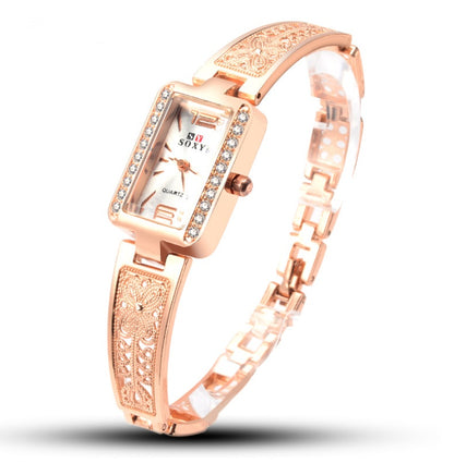 AliExpress Amazon nuevo reloj de pulsera de diseño de moda esfera cuadrada de oro rosa reloj de pulsera para mujer de una generación