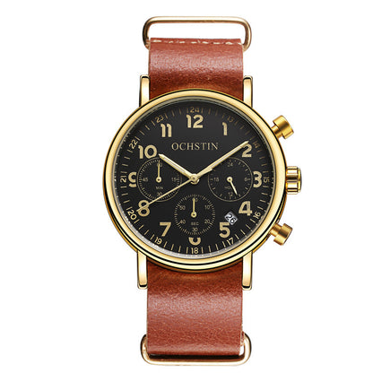 Multi-function three-eye calendar quartz watch