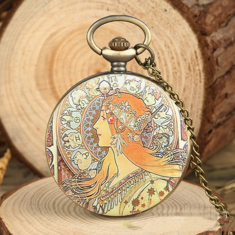 Reloj de bolsillo con imagen de diosa del color de pintura al óleo