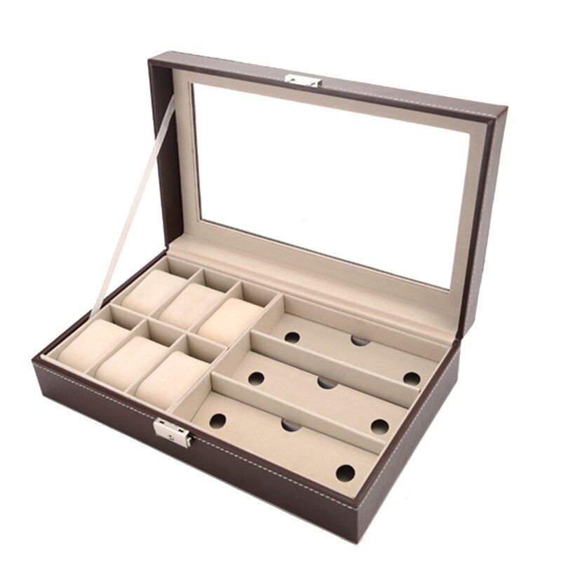 Watch Box Stock Wooden Glasses Case Pu Watch Jewelry Box