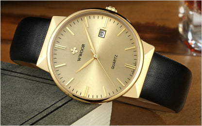 Men's leather quartz watch