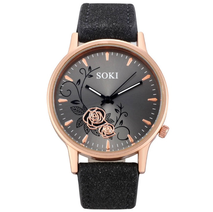 Simple temperament elegant fashion flower trend Korean student belt big dial watch